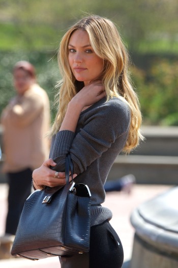 Candice Swanepoel poses for a Victoria's Secret catalogue photoshoot in Central Park
